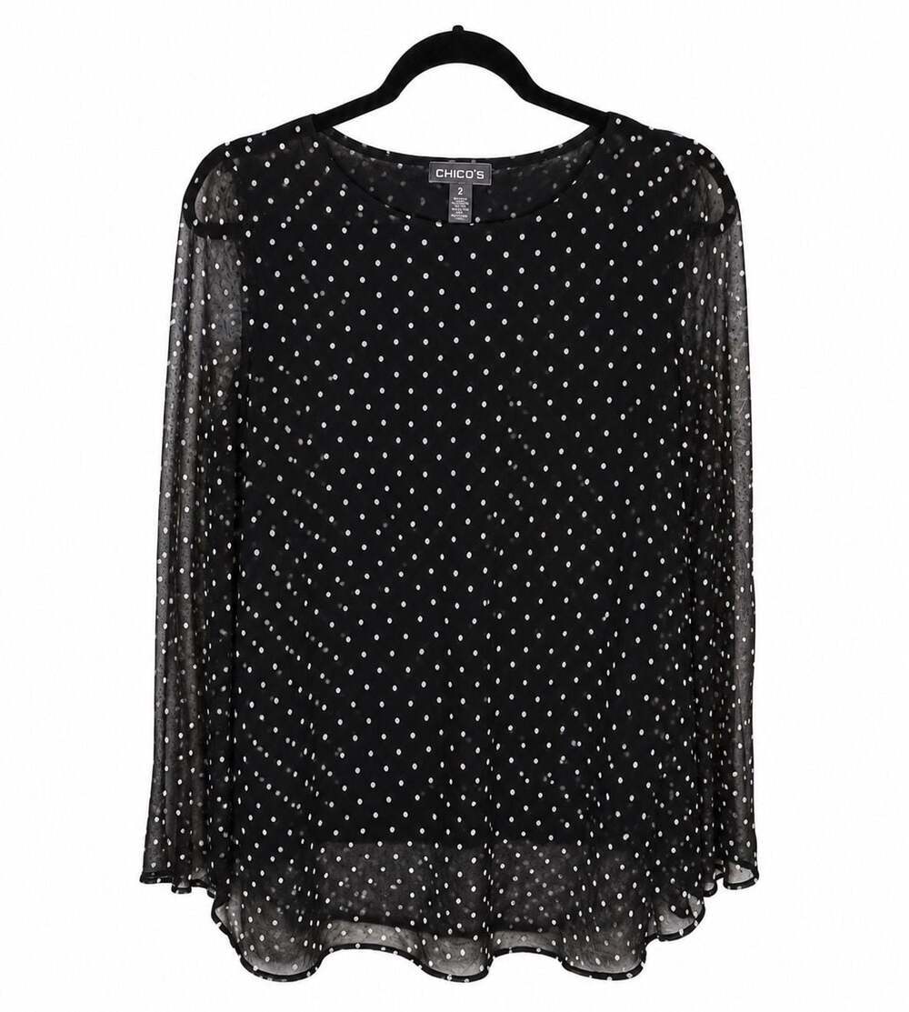 Wilde Women's Black and White Polka Dot Chiffon Layered Blouse